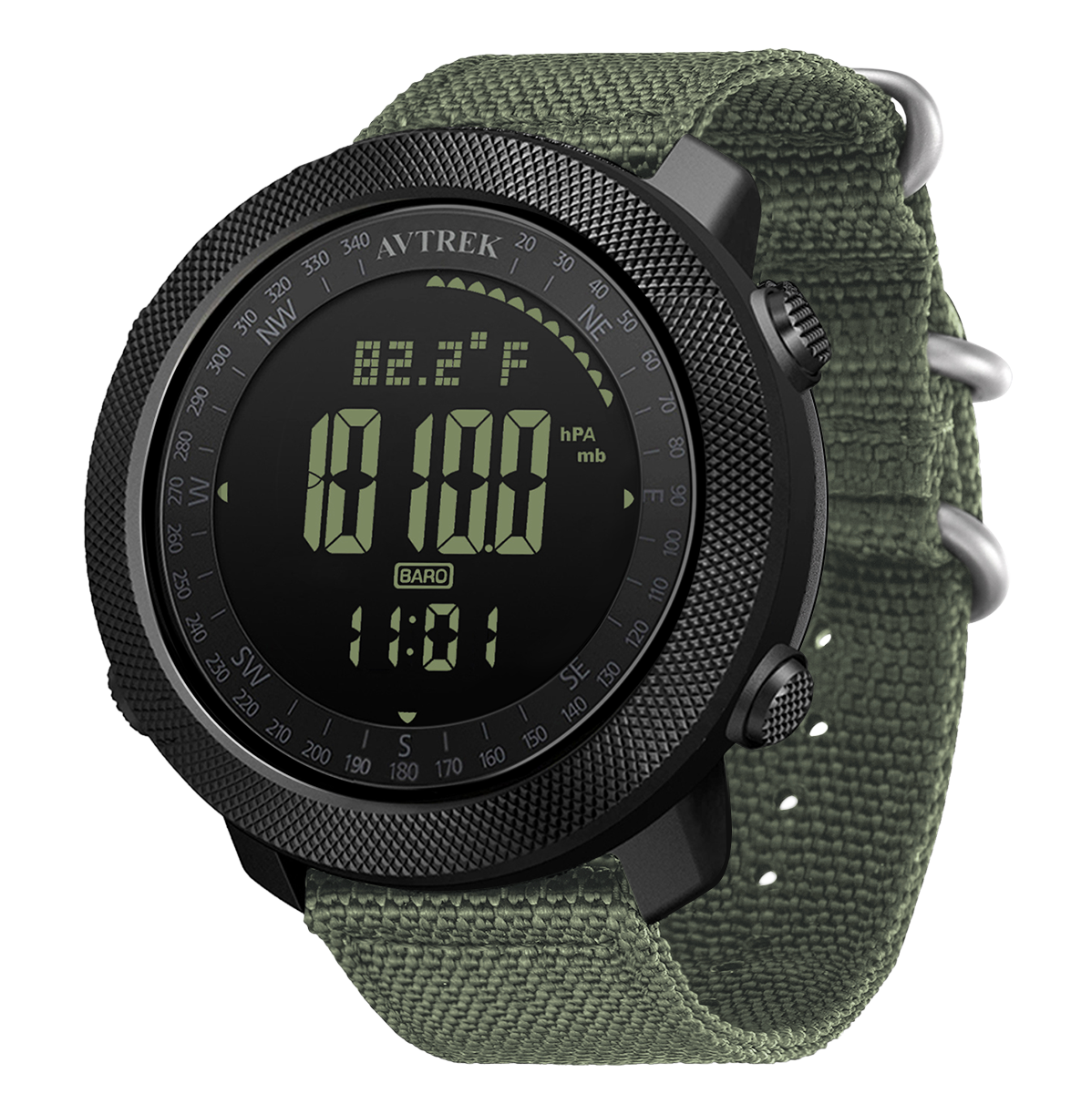 AVTREK 2106 digital hiking watch with compass and olive strap