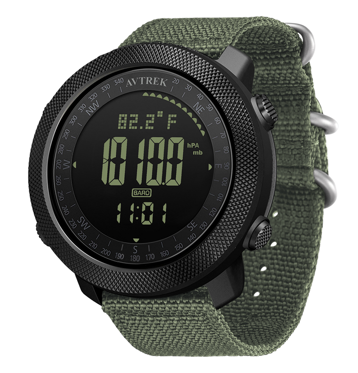 AVTREK Digital Hiking Sport Watch for Men Tactical Military Altimeter Watch 2106 | Large Rugged Dial, Compass, Altimeter, Barometer, Pedometer, 50M Waterproof, Solid Nylon Strap, Army, Outdoor, Training