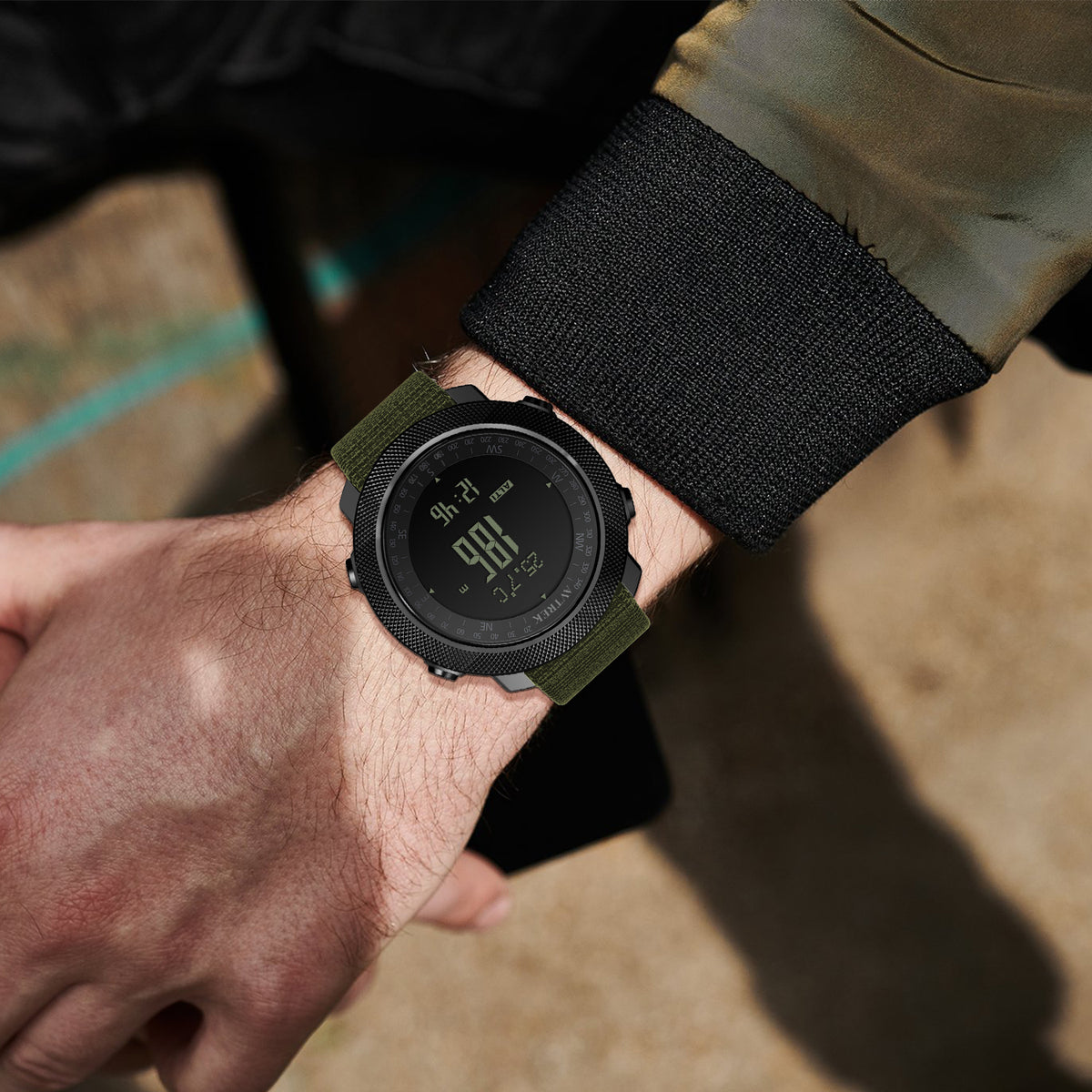 AVTREK Digital Hiking Sport Watch for Men Tactical Military Altimeter Watch 2106 | Large Rugged Dial, Compass, Altimeter, Barometer, Pedometer, 50M Waterproof, Solid Nylon Strap, Army, Outdoor, Training
