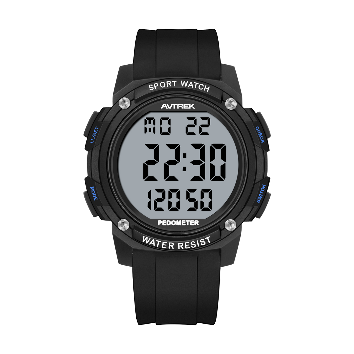 AVTREK Pedometer Watch for Walking Steps and Miles No Bluetooth/APP Needed 2504 | 50M Waterproof, 5-second Backlight, Digital Step Counter Watch, Sport Simple Fitness Tracker for Men, Silicone Watch Strap