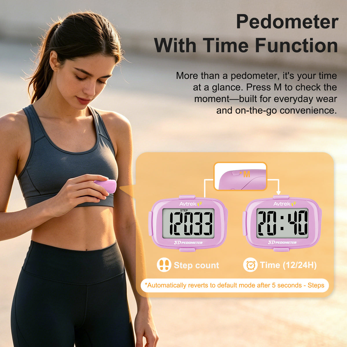 AVTREK 3D Step Counter Clip On with LED Backlight Pocket Pedometer for Walking Outdoor Activities Fitness Tracker Without Smartphone | No Smartphone No App Pocket Step Counter for Seniors, Men, Women & Teens,Outdoor Walking Fitness Tracker-2204