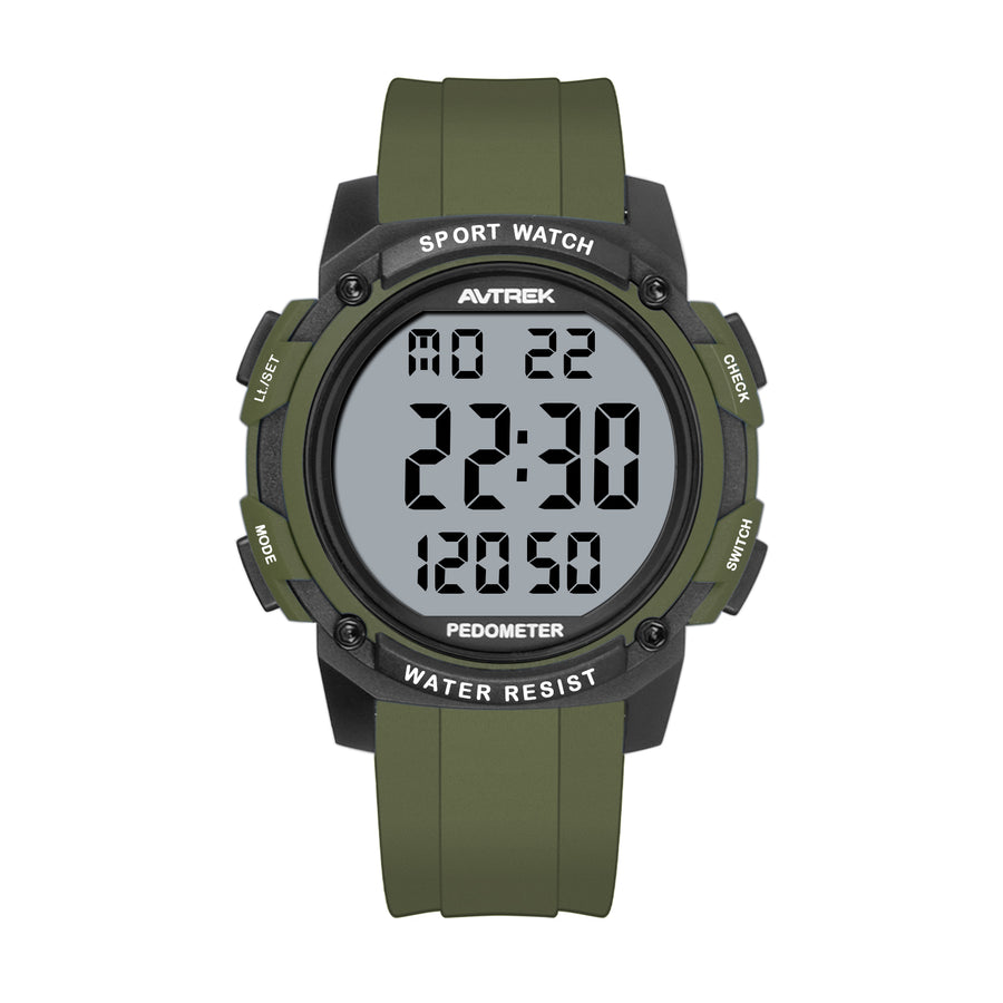 AVTREK Pedometer Watch for Walking Steps and Miles No Bluetooth/APP Needed TG2504 | 50M Waterproof, 5-second Backlight, Digital Step Counter Watch, Sport Simple Fitness Tracker for Men, Silicone Watch Strap