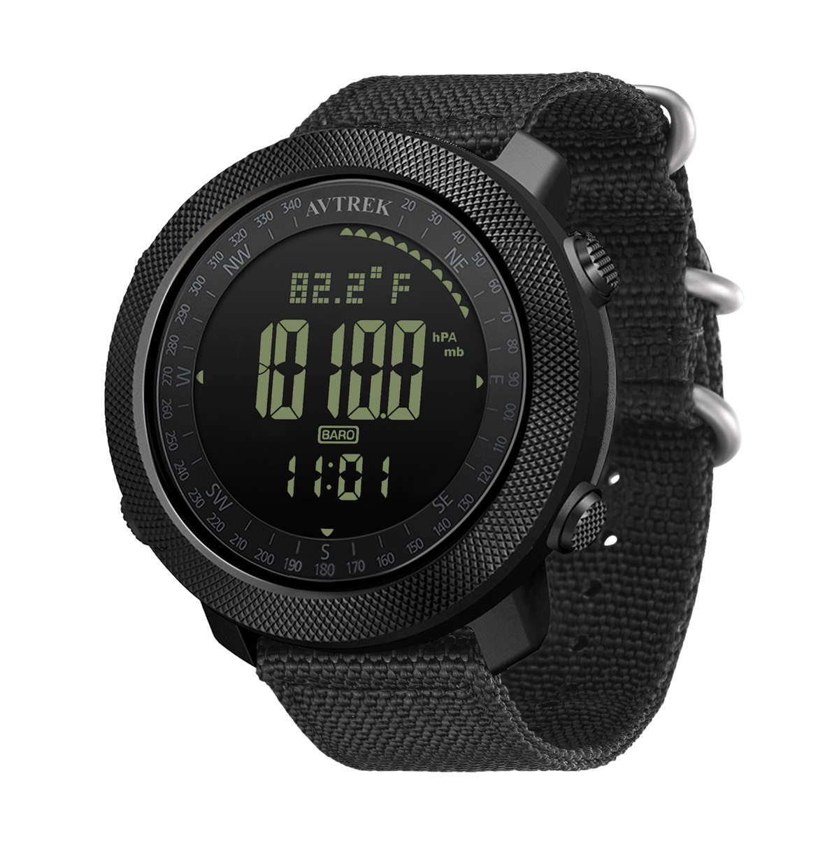 AVTREK Digital Hiking Sport Watch for Men Tactical Military Altimeter Watch 2106 | Large Rugged Dial, Compass, Altimeter, Barometer, Pedometer, 50M Waterproof, Solid Nylon Strap, Army, Outdoor, Training