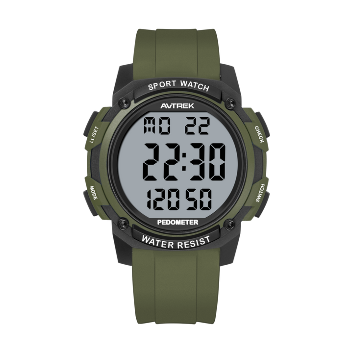 AVTREK Pedometer Watch for Walking Steps and Miles No Bluetooth/APP Needed 2504 | 50M Waterproof, 5-second Backlight, Digital Step Counter Watch, Sport Simple Fitness Tracker for Men, Silicone Watch Strap