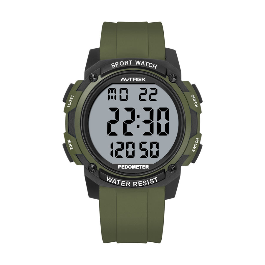 AVTREK Pedometer Watch for Walking Steps and Miles No Bluetooth/APP Needed 2504 | 50M Waterproof, 5-second Backlight, Digital Step Counter Watch, Sport Simple Fitness Tracker for Men, Silicone Watch Strap