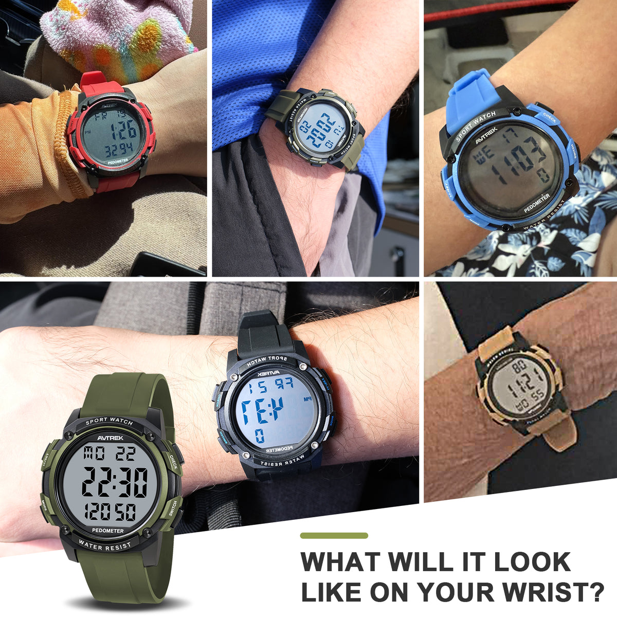 AVTREK Pedometer Watch for Walking Steps and Miles No Bluetooth/APP Needed 2504 | 50M Waterproof, 5-second Backlight, Digital Step Counter Watch, Sport Simple Fitness Tracker for Men, Silicone Watch Strap