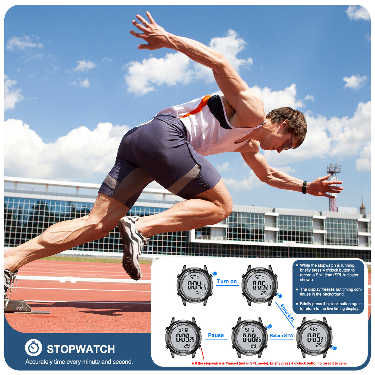 AVTREK Ultra-Thin Digital Watch Waterproof,and 5 Alarms/LED Backlight,Men's 2508 | Large dial Wristwatch with Stopwatch/Countdown/Hourly Chime,12h/24h,No Charging or App,Gift for Student Adults Elderly