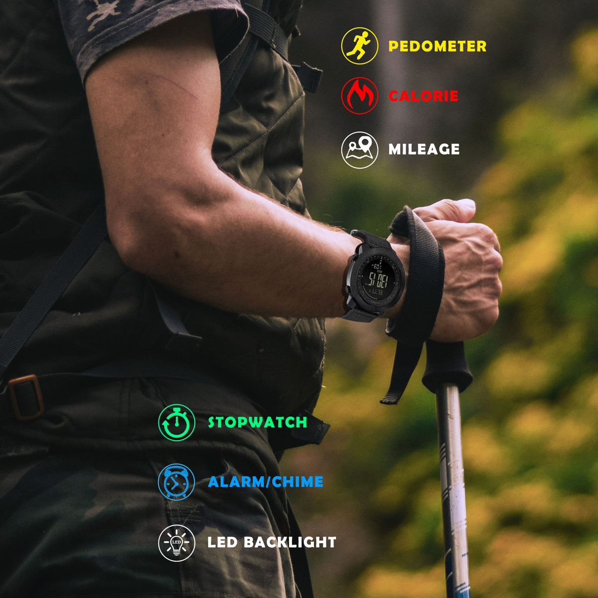 AVTREK Digital Hiking Sport Watch for Men Tactical Military Altimeter Watch 2106 | Large Rugged Dial, Compass, Altimeter, Barometer, Pedometer, 50M Waterproof, Solid Nylon Strap, Army, Outdoor, Training