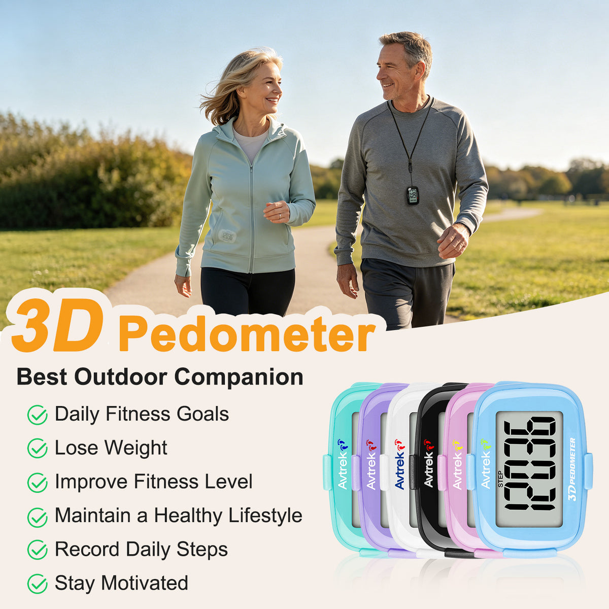 AVTREK 3D Step Counter Clip On with LED Backlight Pocket Pedometer for Walking Outdoor Activities Fitness Tracker Without Smartphone | No Smartphone No App Pocket Step Counter for Seniors, Men, Women & Teens,Outdoor Walking Fitness Tracker-2204