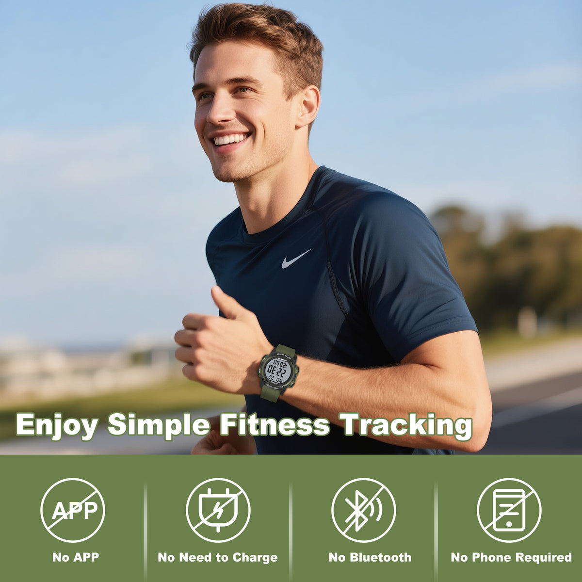 AVTREK Pedometer Watch for Walking Steps and Miles No Bluetooth/APP Needed 2504 | 50M Waterproof, 5-second Backlight, Digital Step Counter Watch, Sport Simple Fitness Tracker for Men, Silicone Watch Strap