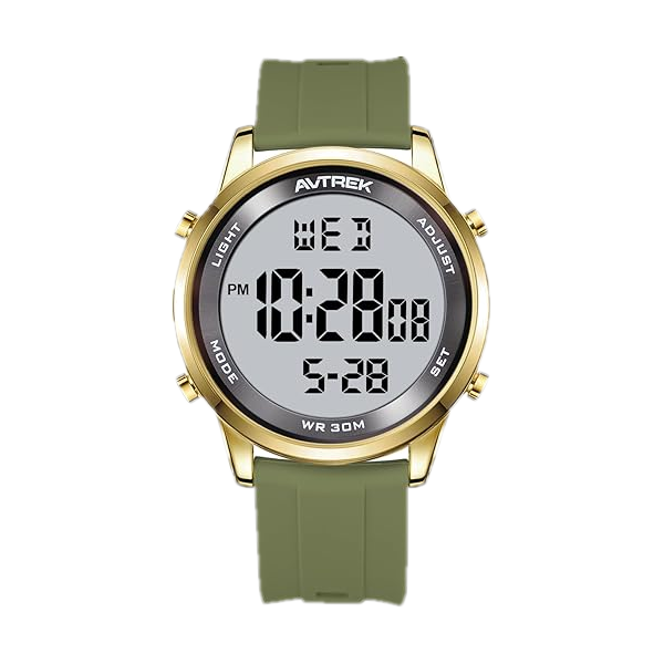 AVTREK Ultra-Thin Digital Watch Waterproof,and 5 Alarms/LED Backlight,Men's 2508 | Large dial Wristwatch with Stopwatch/Countdown/Hourly Chime,12h/24h,No Charging or App,Gift for Student Adults Elderly